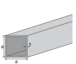 Aluminium square tube EN-AW 6060 (AlMgSi0,5) 80x80x3 mm extruded T66 factory length 6m